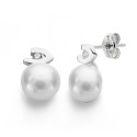 18K PENDIENTES ORO BLANCO PERLA CIRCONITA 12X7 MM CIERRE PRESION