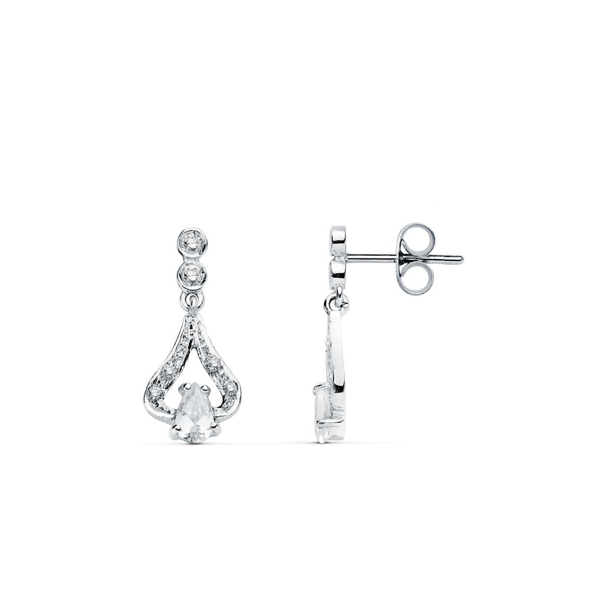 18K PENDIENTES ORO BLANCO CIRCONITA 18X8 MM CIERRE PRESION