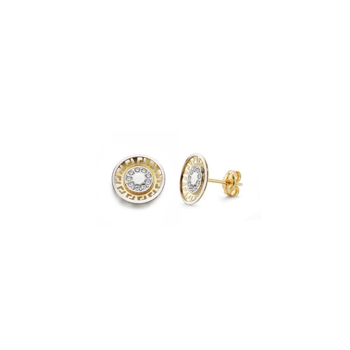 18K PENDIENTES ORO BICOLOR CIRCONITA 10 MM CIERRE PRESION