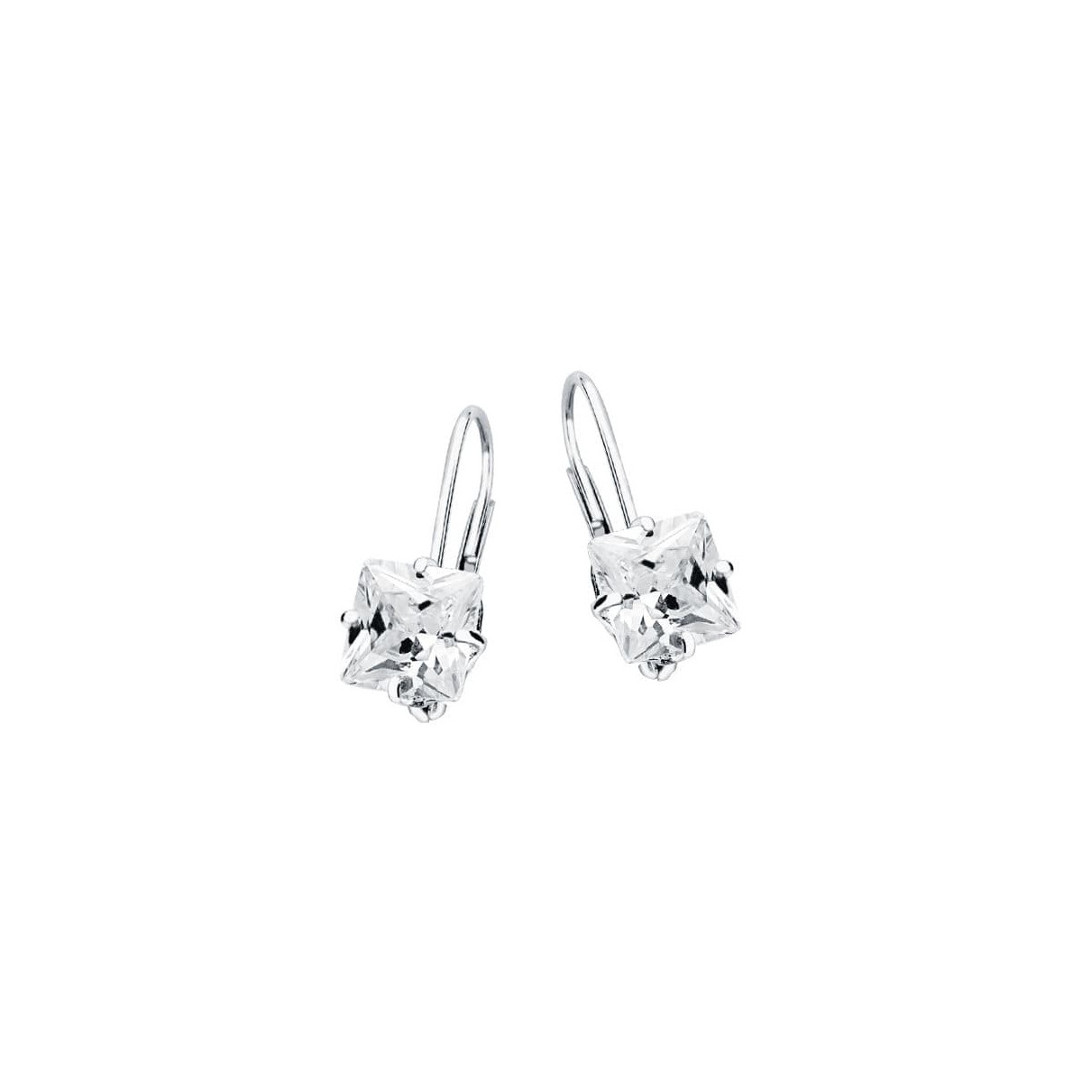 18K PENDIENTES ORO BLANCO PIEDRA CUADRADA 7X7 MM CIERRE GANCHO