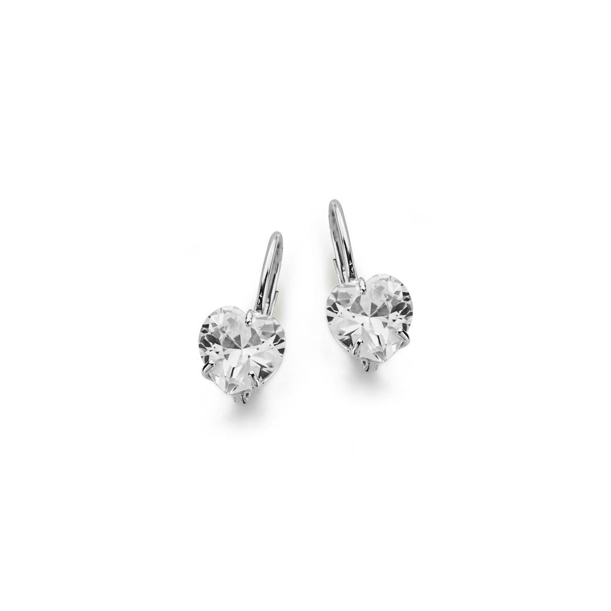 18K PENDIENTES ORO BLANCO PIEDRA CORAZON 8X8 MM CIERRE GANCHO