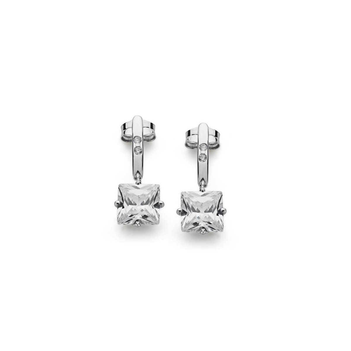 18K PENDIENTES ORO BLANCO PIEDRA 7X7 MM CIERRE PRESION