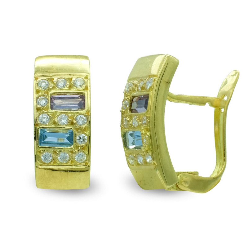 18K PENDIENTES ORO AMARILLO RECTANGULAR CON CIRCONITA CIERRE CATALAN