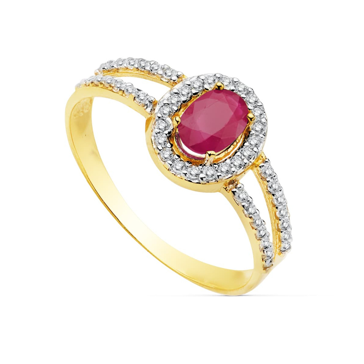 18K SORTIJA ORO BICOLOR CON CIRCONITA Y RUBI DE 6X4 MM