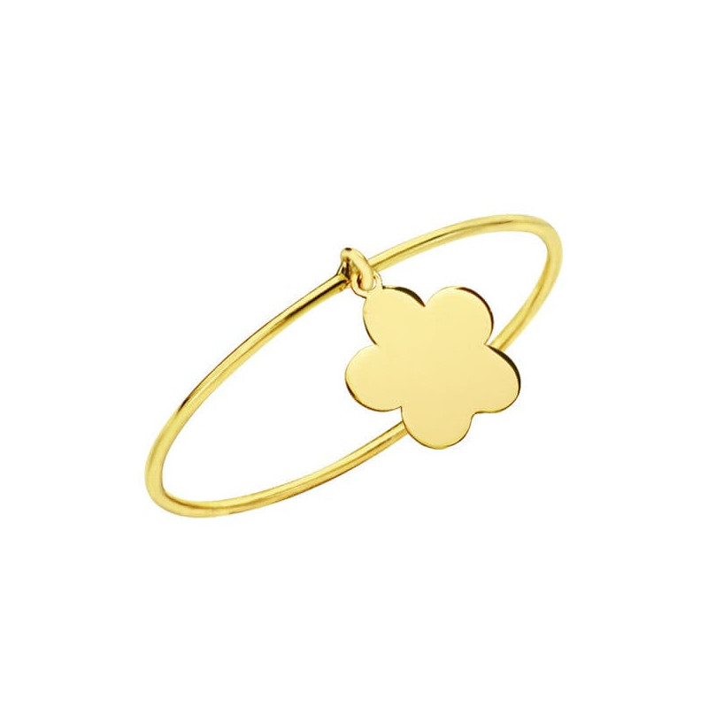 18K SORTIJA OR OMARILLO ARO LISO ANCHO 0,5 MM CON COLGANTE DE FLOR 6X6 MM.