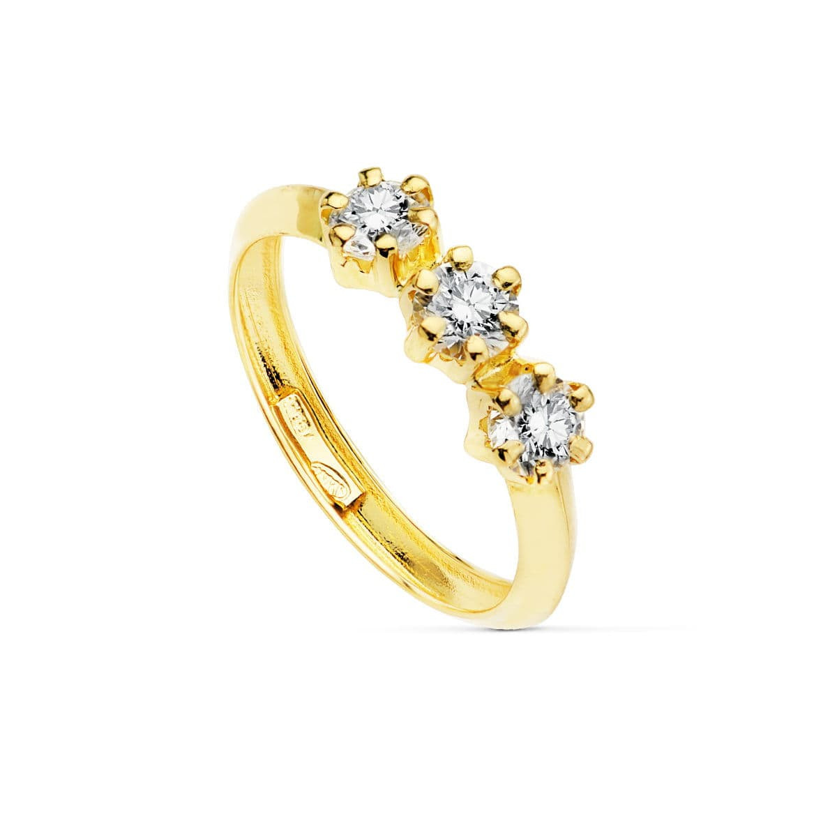 18K SORTIJA TRESILLO ORO AMARILLO CON 3 CIRCONITA DE 4 MM EN GARRAS