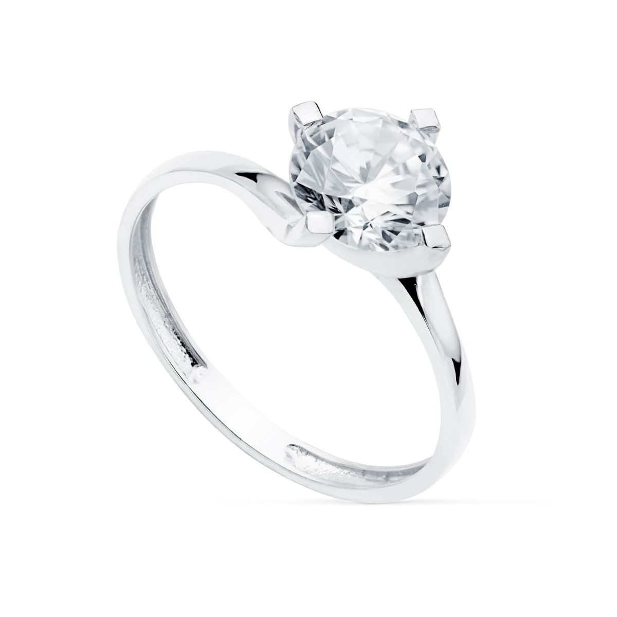 18K SOLITARIO ORO BLANCO CON 4 GARRAS Y CIRCONITA DE 7 MM