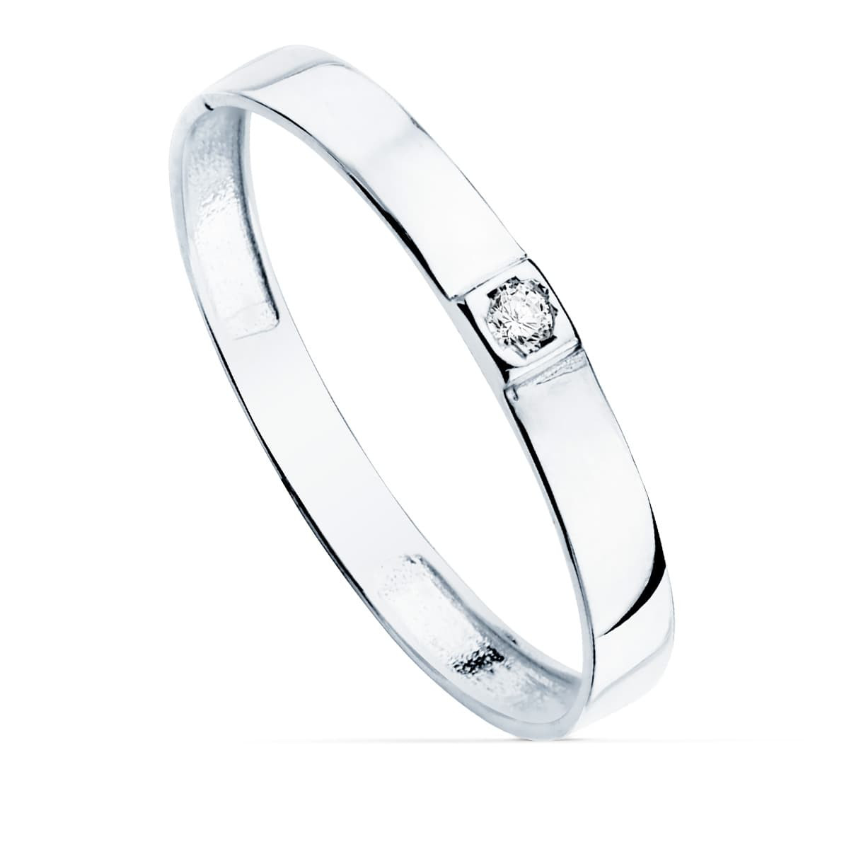 18K SORTIJA ORO BLANCO BRILLO 1 CIRCONITA ANCHO 2.2 MM