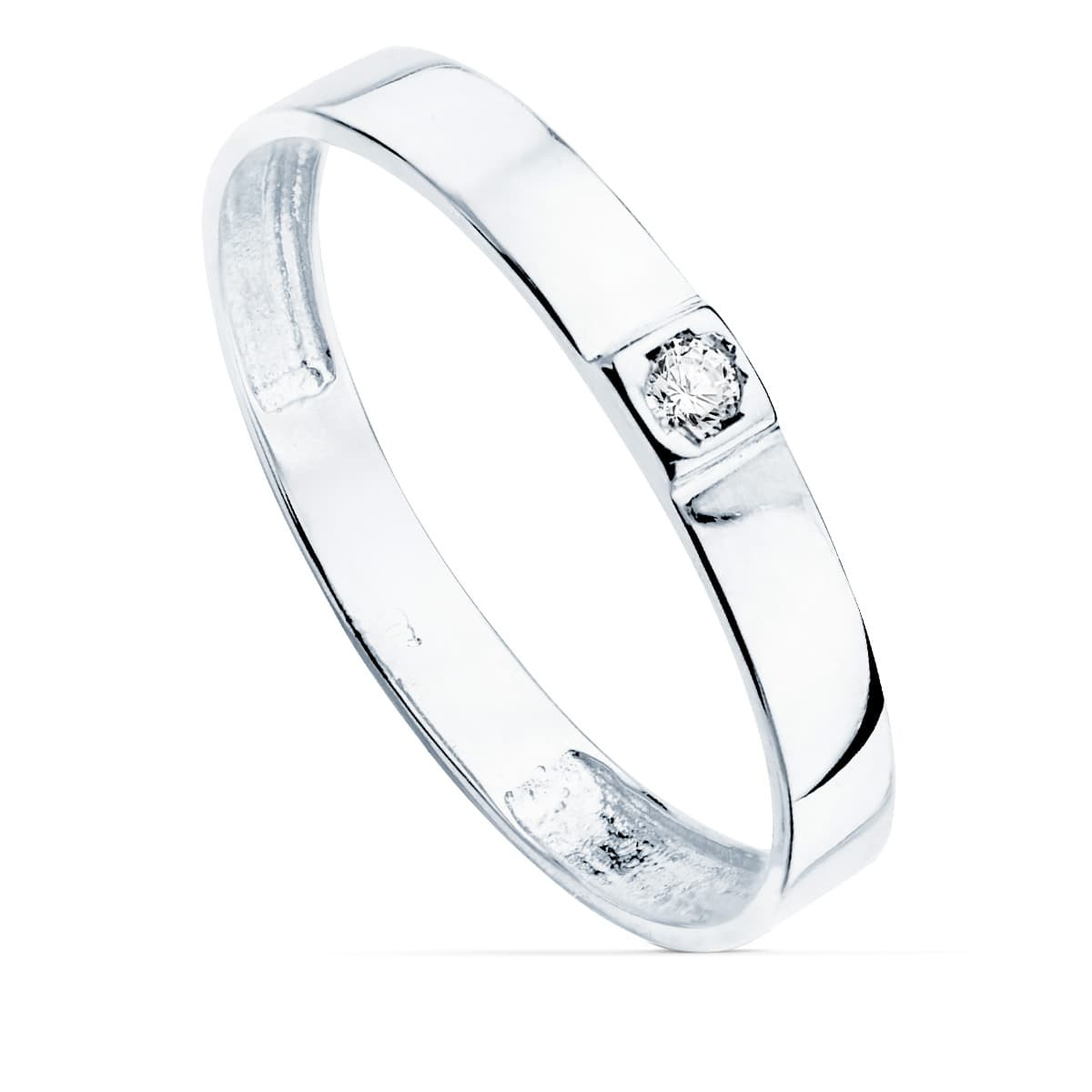18K SORTIJA ORO BLANCO BRILLO 1 CIRCONITA ANCHO 3 MM