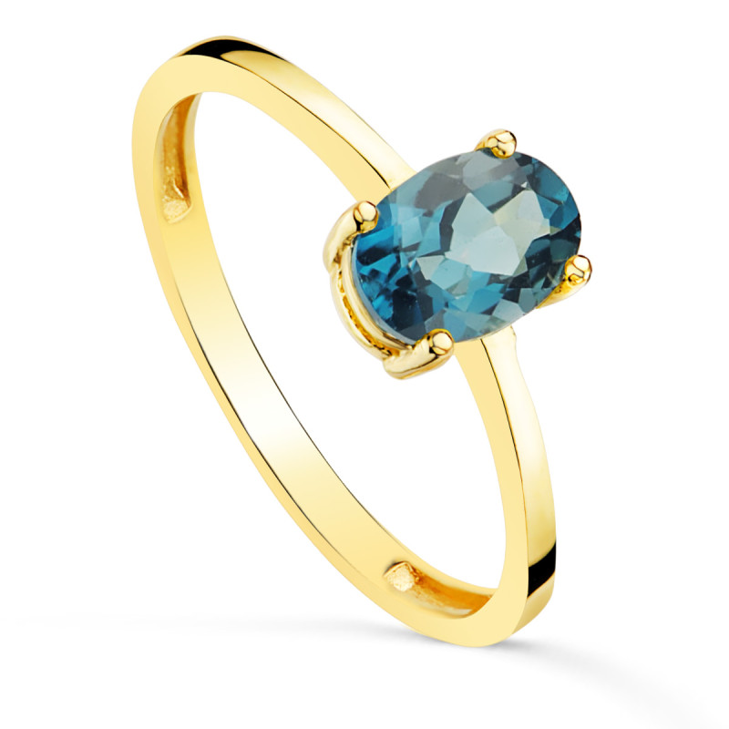 18K SORTIJA ORO AMARILLO GARRAS PIEDRA AZUL BLUE LONDON 7 X 5MM ANCHO CUERPO 2MM