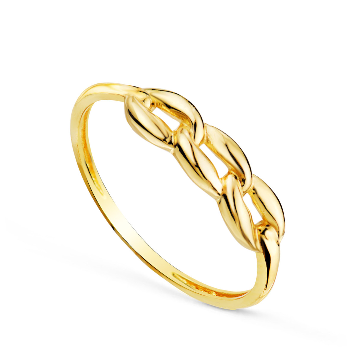 18K SORTIJA ORO AMARILLO CON TRES ESLABONES LISOS EN BRILLO. ANCHO: 4 MM