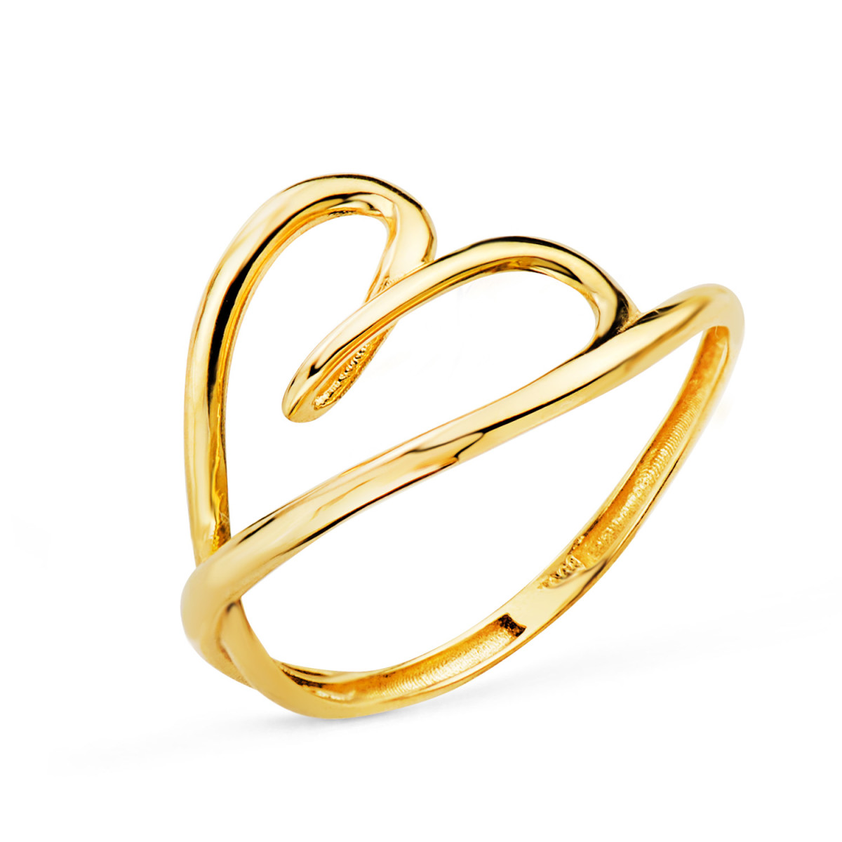 18K SORTIJA ORO AMARILLO CORAZON CRUZADO EN BRILLO. ANCHO: 12 MM C. AMOR