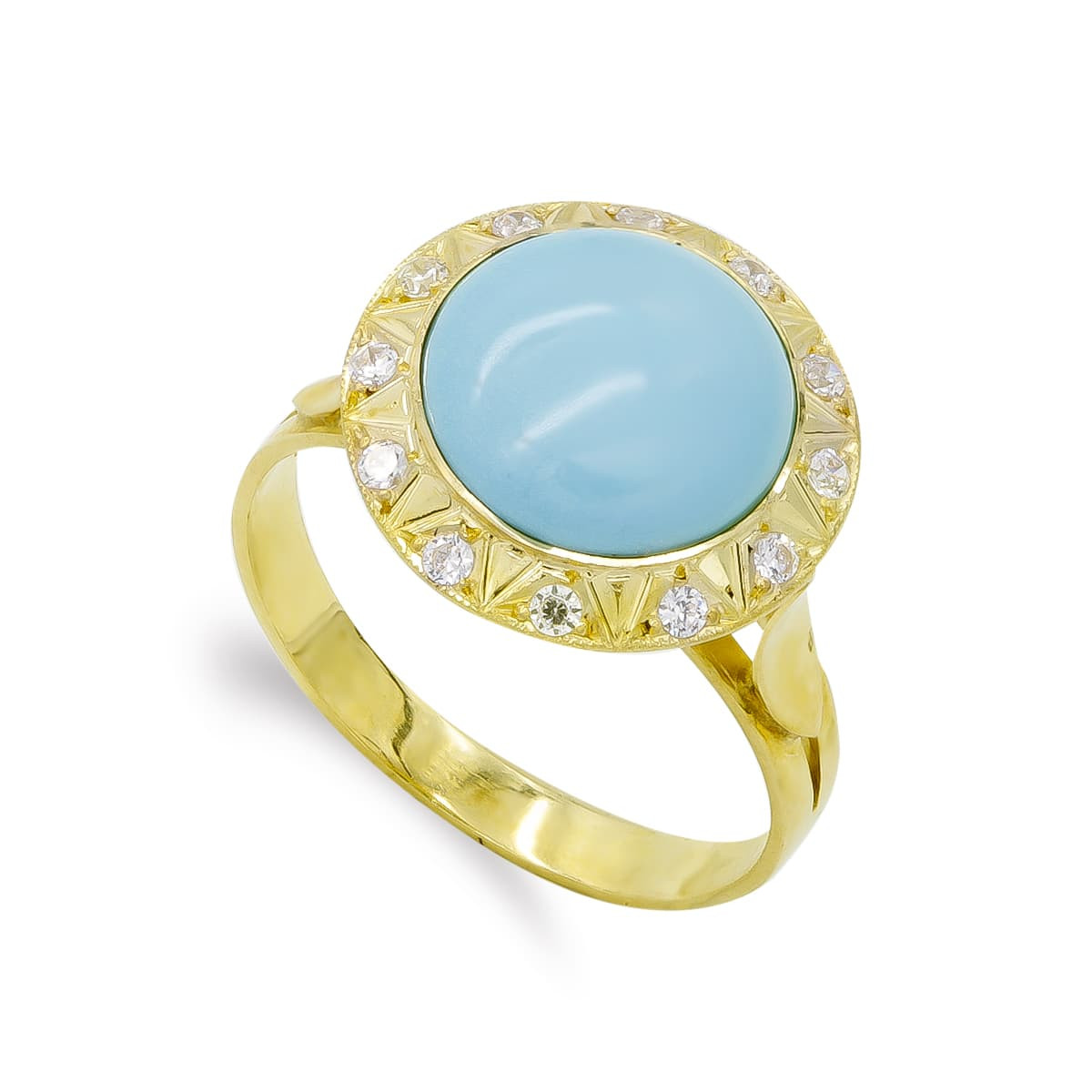 18K SORTIJA ORO AMARILLO TURQUESA FINA Y CIRCONITA 14 MM