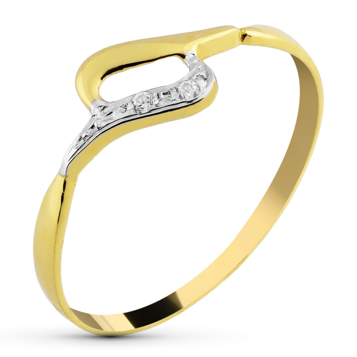 18K SORTIJA ORO BICOLOR MOTIVO CON CIRCONITAS. ANCHO: 6,5 MM