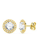 18K PENDIENTES ORO AMARILLO REDONDOS CIRCONITA 9 MM CIERRE PRESION