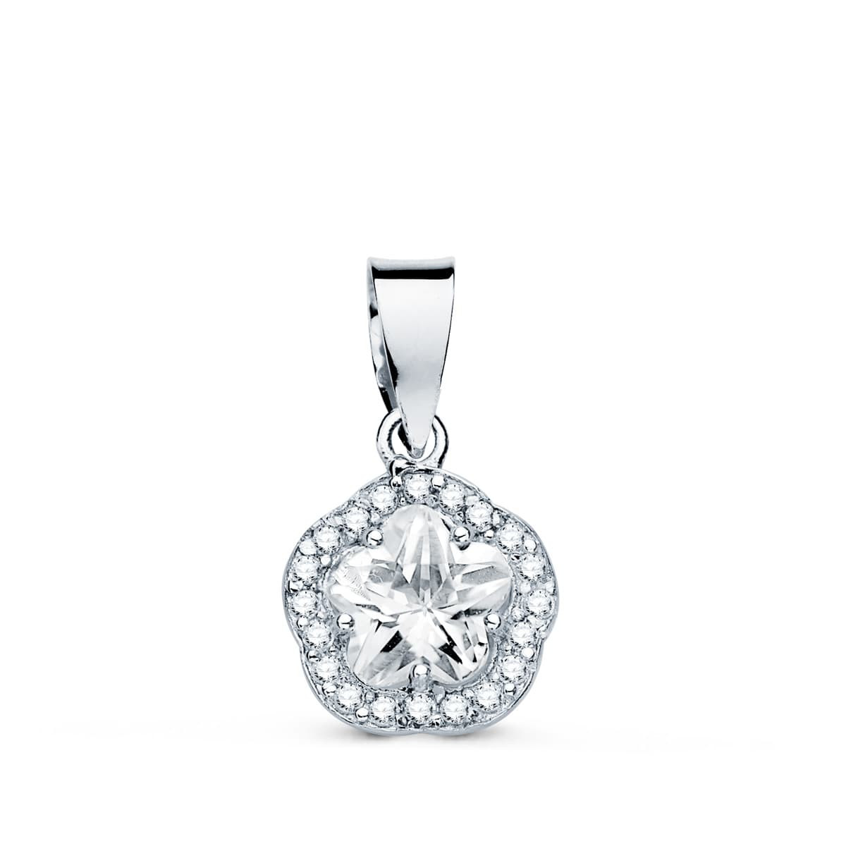 18K COLGANTE ORO BLANCO FLOR CON CIRCONITA 9X9 MM