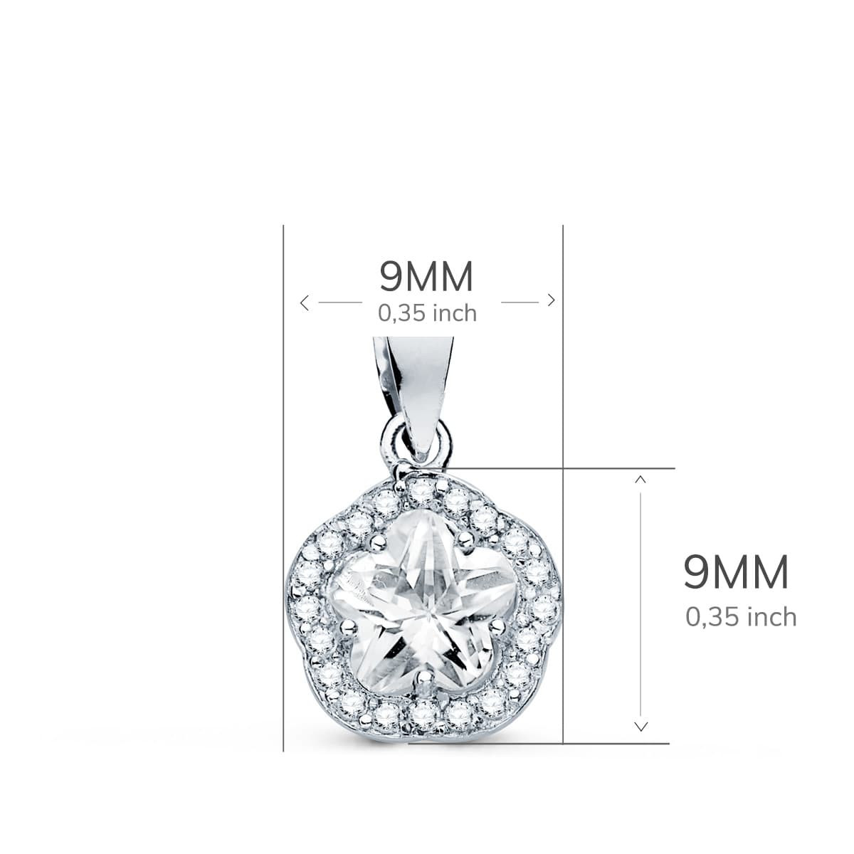 18K COLGANTE ORO BLANCO FLOR CON CIRCONITA 9X9 MM