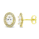 18K PENDIENTES ORO AMARILLO OVAL CIRCONITA 10X8 MM CIERRE PRESION