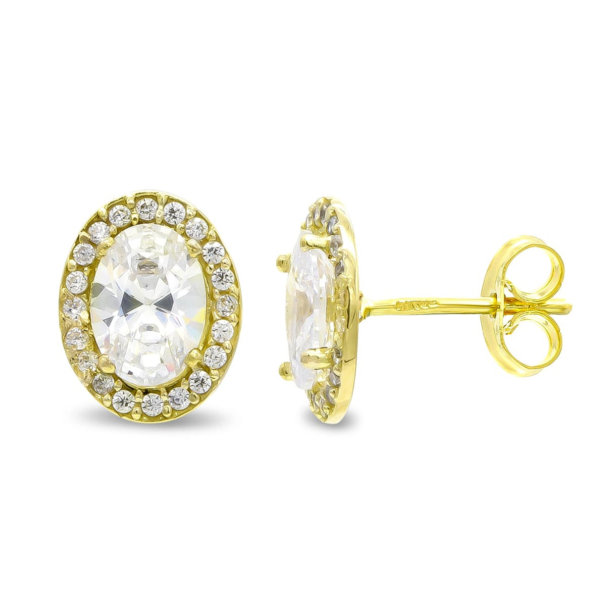 18K PENDIENTES ORO AMARILLO OVAL CIRCONITA 10X8 MM CIERRE PRESION