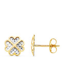 18K PENDIENTES TREBOL ORO BICOLOR 8X8 MM CIERRE PRESION
