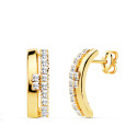 18K PENDIENTES ORO AMARILLO BANDAS CIRCONITA 14X4.5 MM CIERRE PRESION