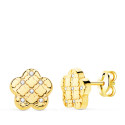18K PENDIENTES ORO AMARILLO FLOR Y CIRCONITA 7.5X7 MM CIERRE PRESION.