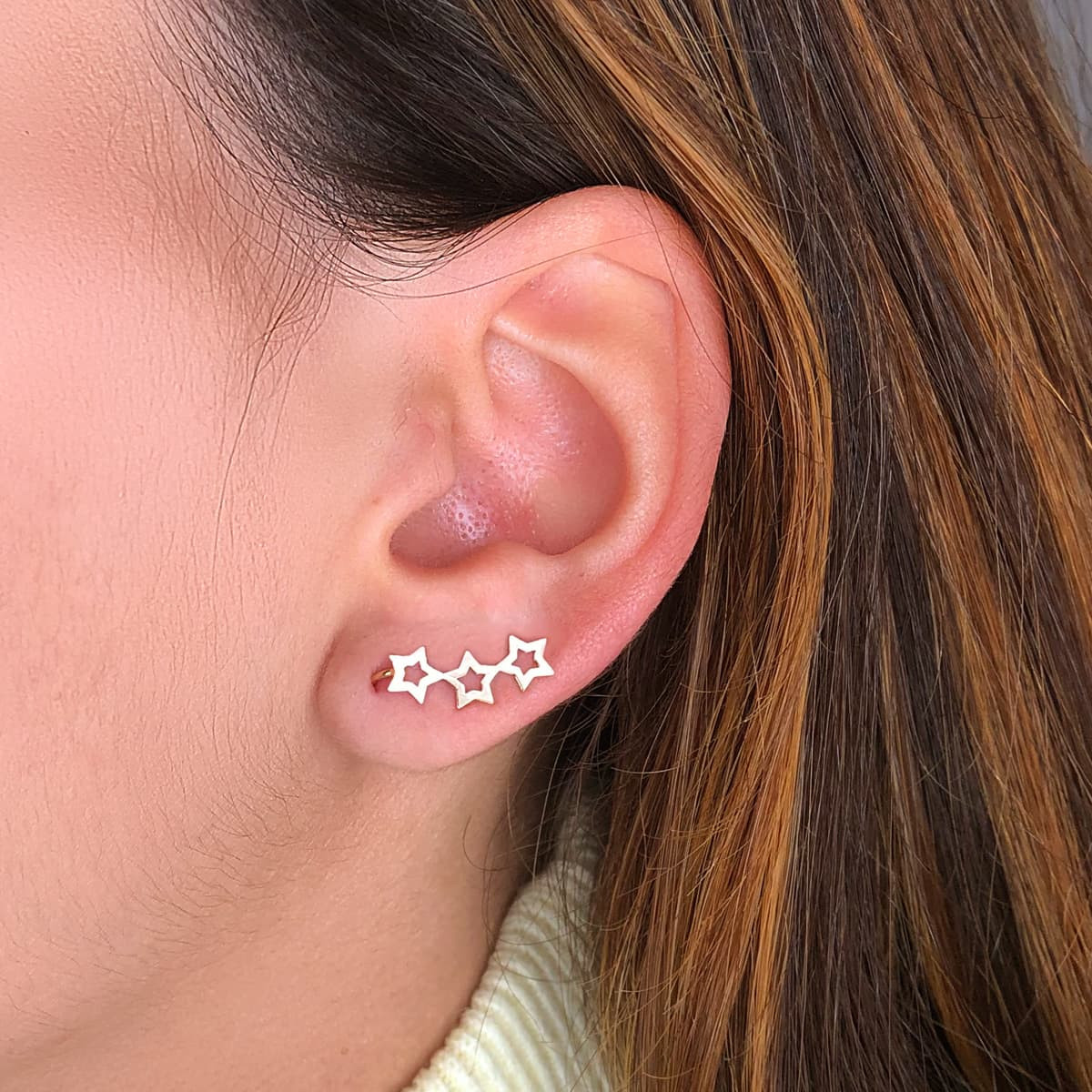 18K PENDIENTES ORO AMARILLO TREPADORES 3 ESTRELLAS 15X5 MM