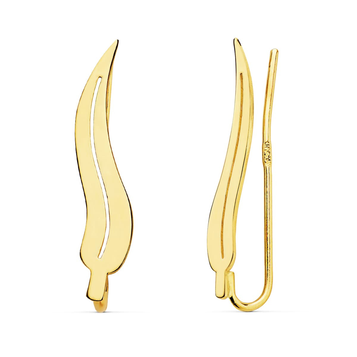 18K PENDIENTES ORO AMARILLO TREPADORES HOJA 21X5 MM