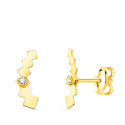 18K PENDIENTES ORO AMARILLO TREPADOR MINI CUBOS CON CIRCONITA 10X3 MM CIERRE PRESION