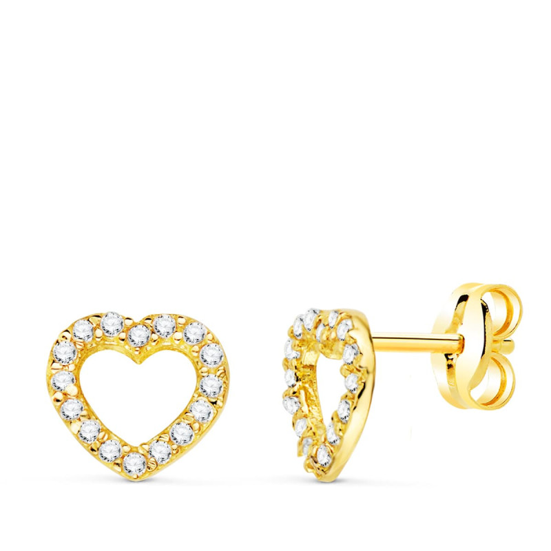 18K PENDIENTES ORO AMARILLO CORAZON MINI CON CIRCONITA 7X7 MM CIERRE PRESION