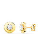 18K PENDIENTES ORO AMARILLO CERCO LISO Y CIRCONITA EN GARRAS 4MM. 7,5 MM CIERRE PRESION
