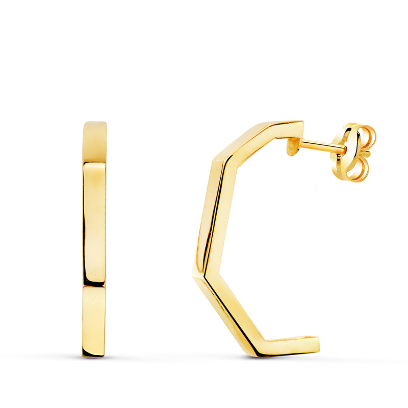 18K PENDIENTES ORO AMARILLO MEDIO ARO ABIERTO 4 TRAMOS BRILLO 19X2MM. CIERRE PRESION