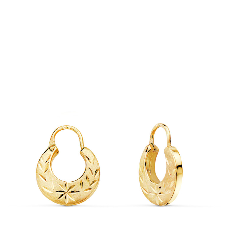 18K  PENDIENTES AROS CRIOLLA  ORO AMARILLO HUECOS  TALLADOS. ANCHO: 11MM. GROSOR: 2MM