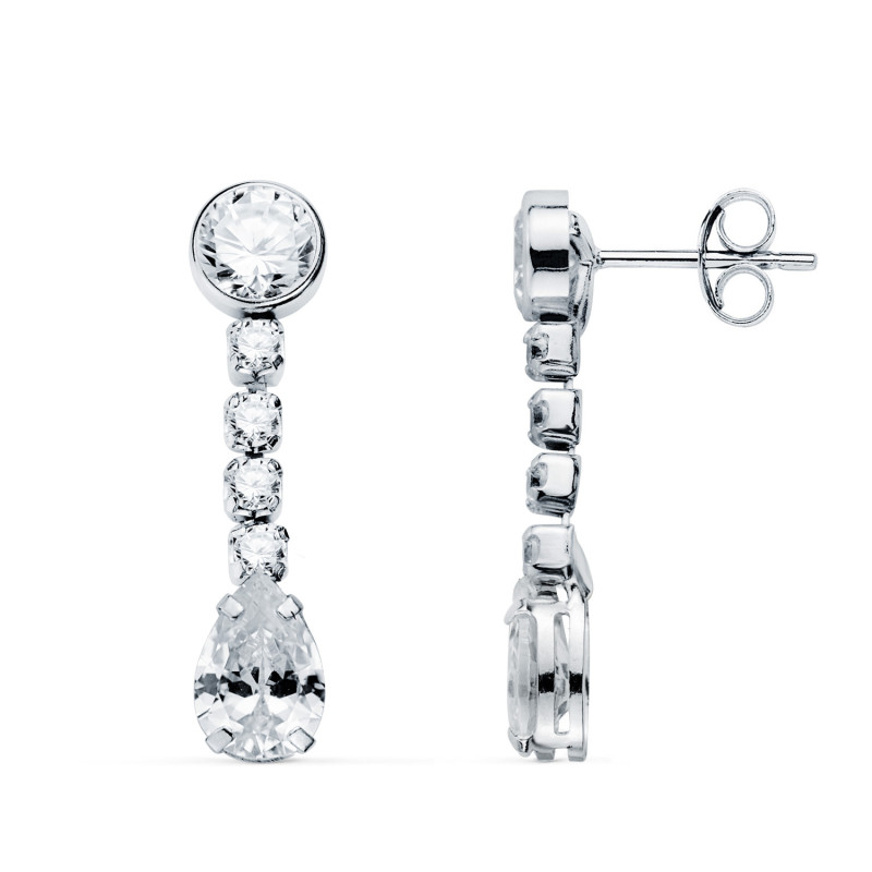 18K PENDIENTES ORO BLANCO CIRCONITA EN FORMA DE GOTA Y CIRCONITAS. 22X5 MM. CIERRE PRESION