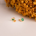 18K PENDIENTES ORO AMARILLO FLOR CON MALAQUITA 7X7 MM. CIERRE PRESION