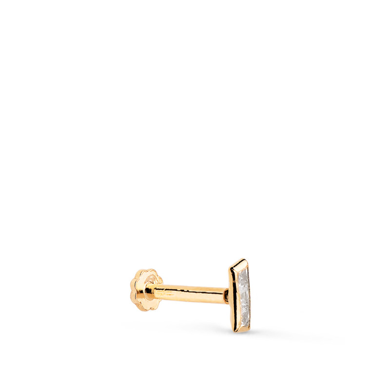 18K PIERCING DE OREJA ORO AMARILLO BARRITA CON CIRCONITAS 5X2 MM. GRUESO BARRA 1.20 MM. CIERRE TUERCA