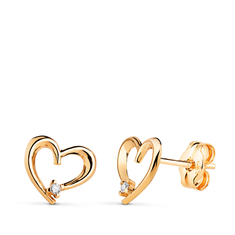 18K PENDIENTES ORO AMARILLO CORAZON CON CIRCONITA. MEDIDA: 9X7 MM. CIERRE PRESION