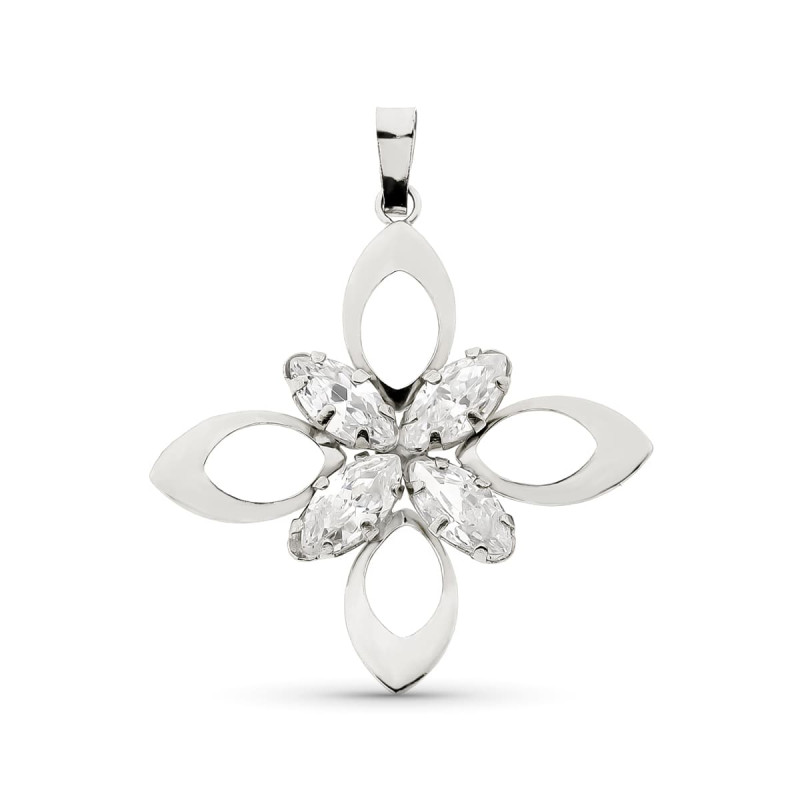 18K COLGANTE ORO BLANCO FLOR PIEDRAS 32X29 MM 1.95 GR