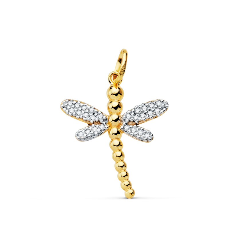 18K COLGANTE AMULETO BICOLOR LIBELULA 21X17 MM