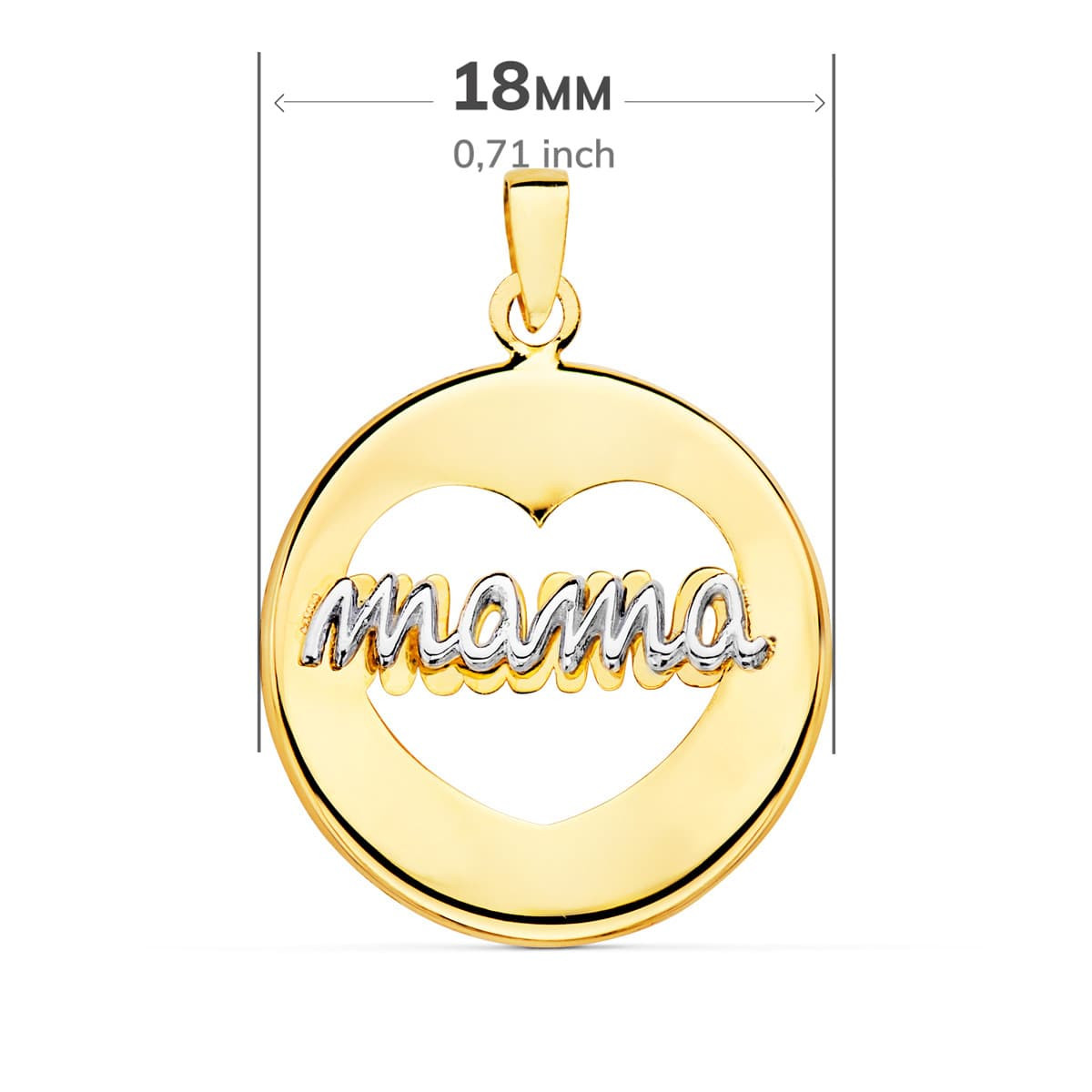 18K COLGANTE ORO BICOLOR REDONDO CORAZON CALADO 18 MM