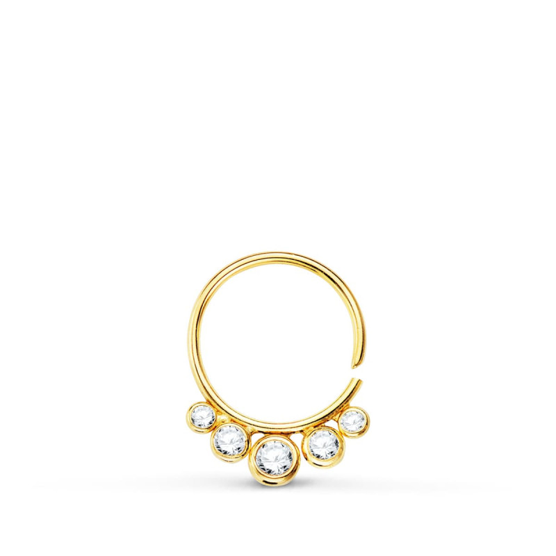 18K PIERCING OREJA ORO AMARILLO REDONDO CON CIRCONITA 13X10 MM