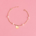 18K PULSERA ORO AMARILLO CON PERLAS 3.5MM Y PLACA CHAPA CORAZON 10MM. LARGO: 15 2CM C. AMOR