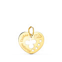18K COLGANTE ORO AMARILLO CORAZON CALADO SIEMPRE UNIDOS Y TREBOL 16 MM C. AMOR
