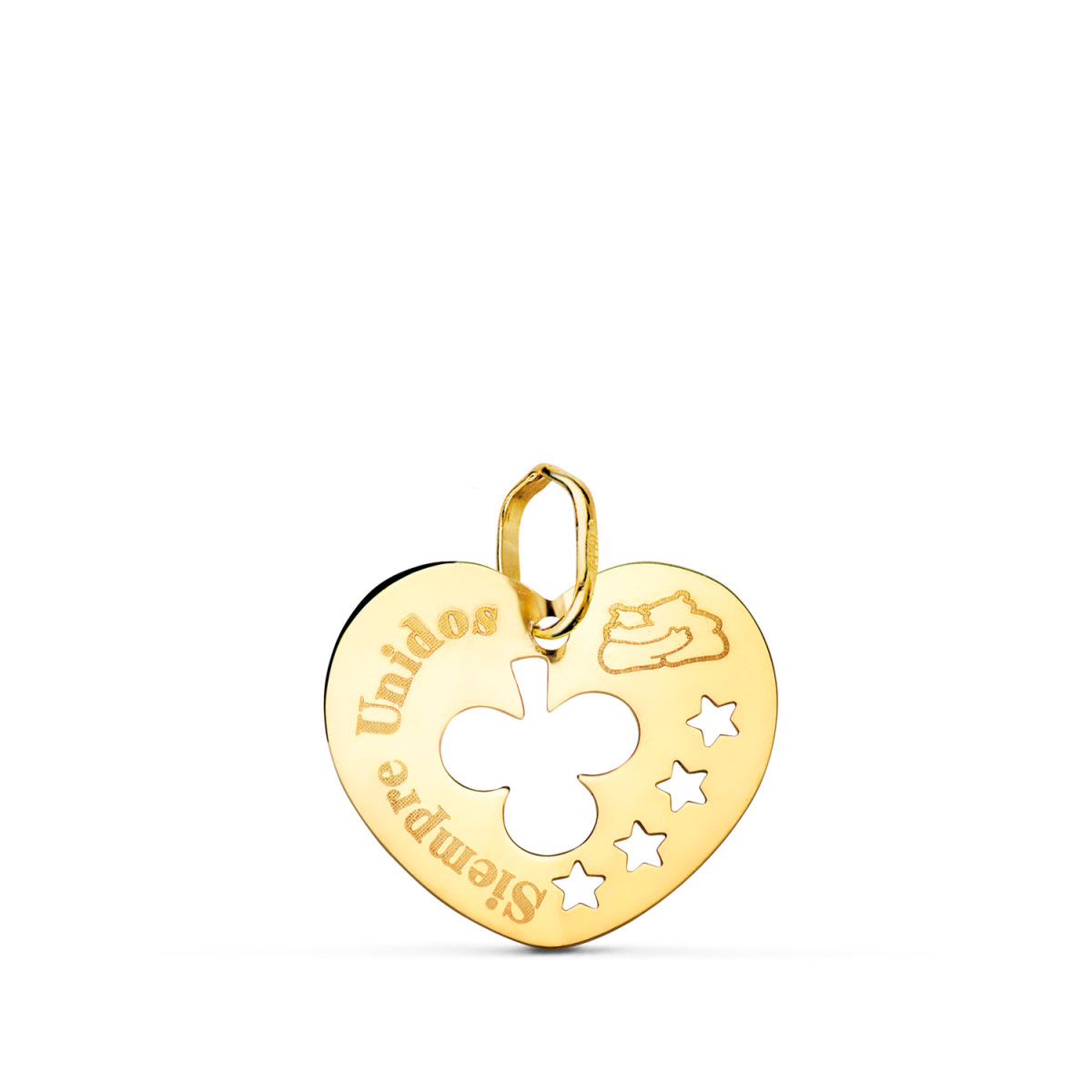 18K COLGANTE ORO AMARILLO CORAZON CALADO SIEMPRE UNIDOS Y TREBOL 16 MM C. AMOR
