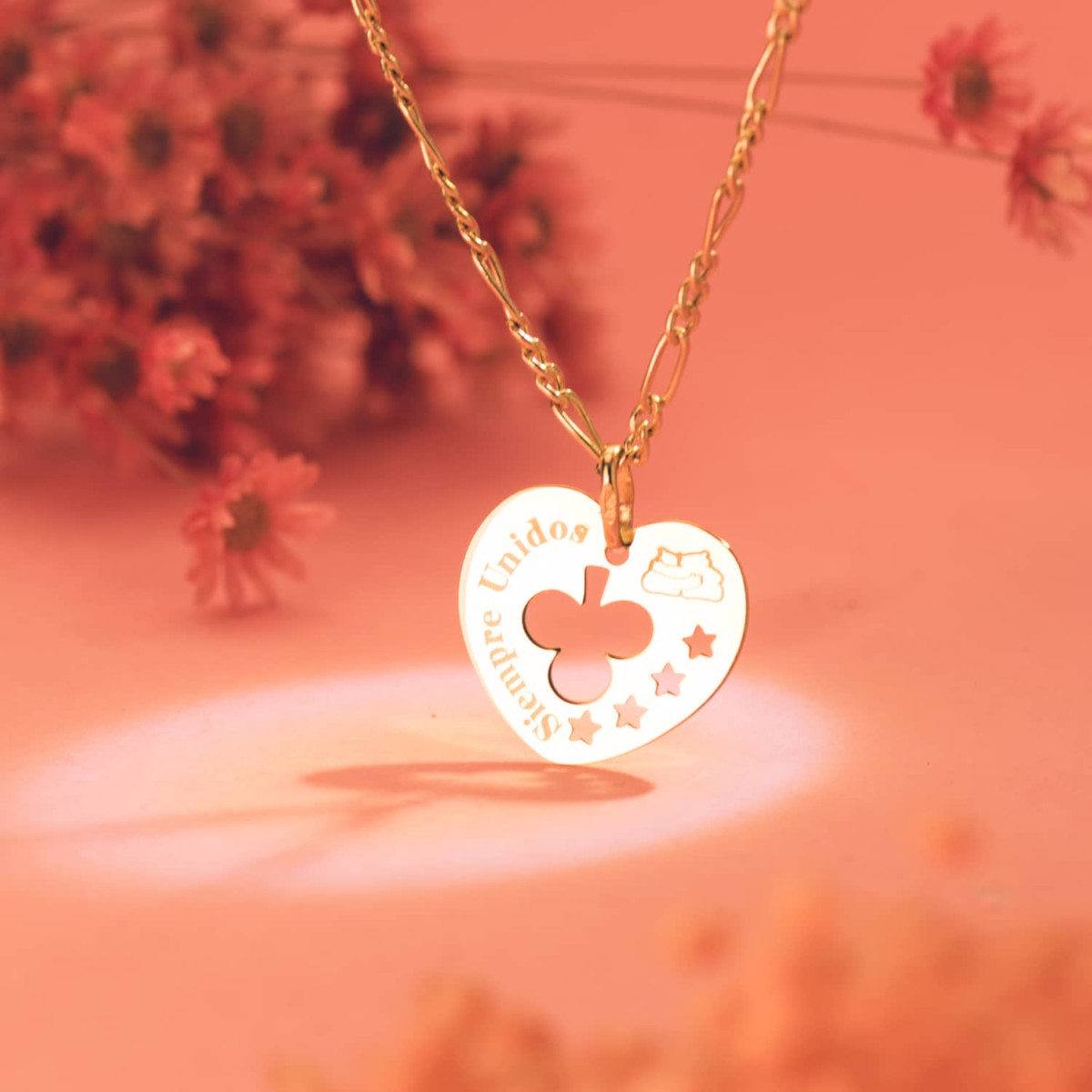 18K COLGANTE ORO AMARILLO CORAZON CALADO SIEMPRE UNIDOS Y TREBOL 16 MM C. AMOR