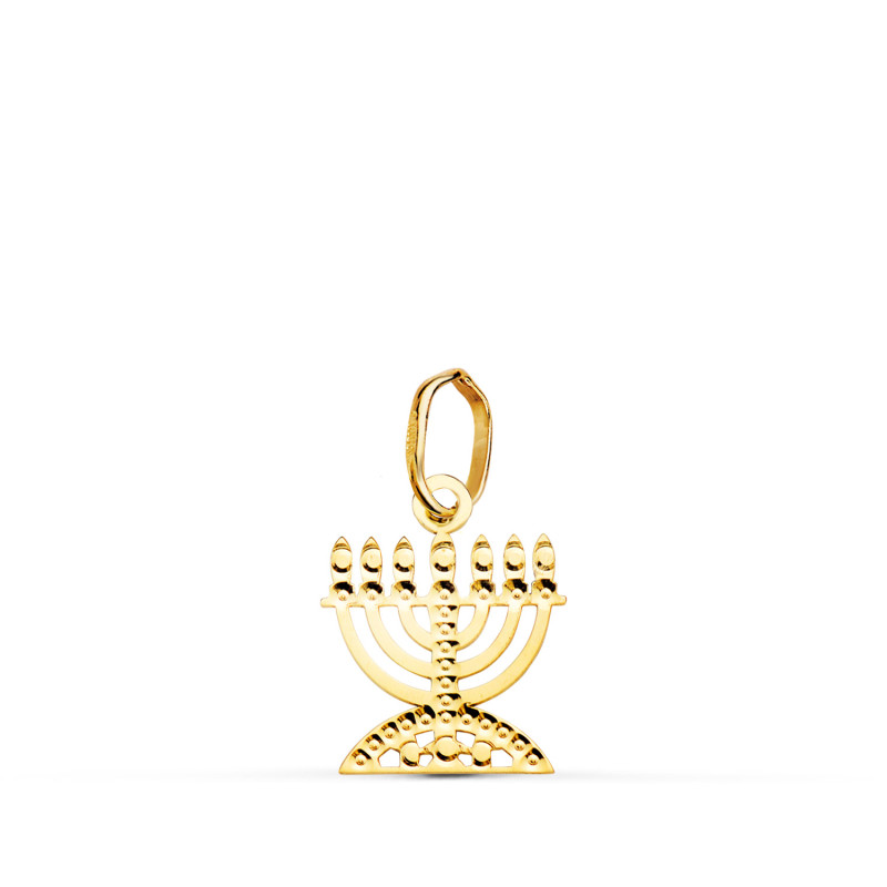 18K COLGANTE " MENORAH " CANDELABRO DE LOS 7 BRAZOS  AMULETO ORO AMARILLO TALLADO 12 X 10 MM