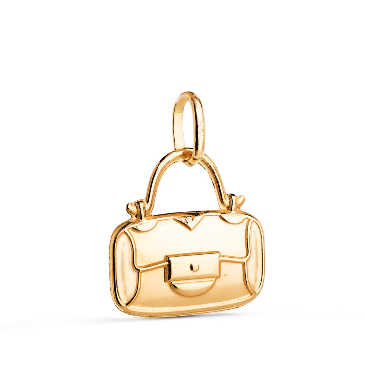 18K COLGANTE ORO AMARILLO BOLSO CON ESMALTE NEGRO Y BLANCO. MEDIDA: 14 X 13 MM