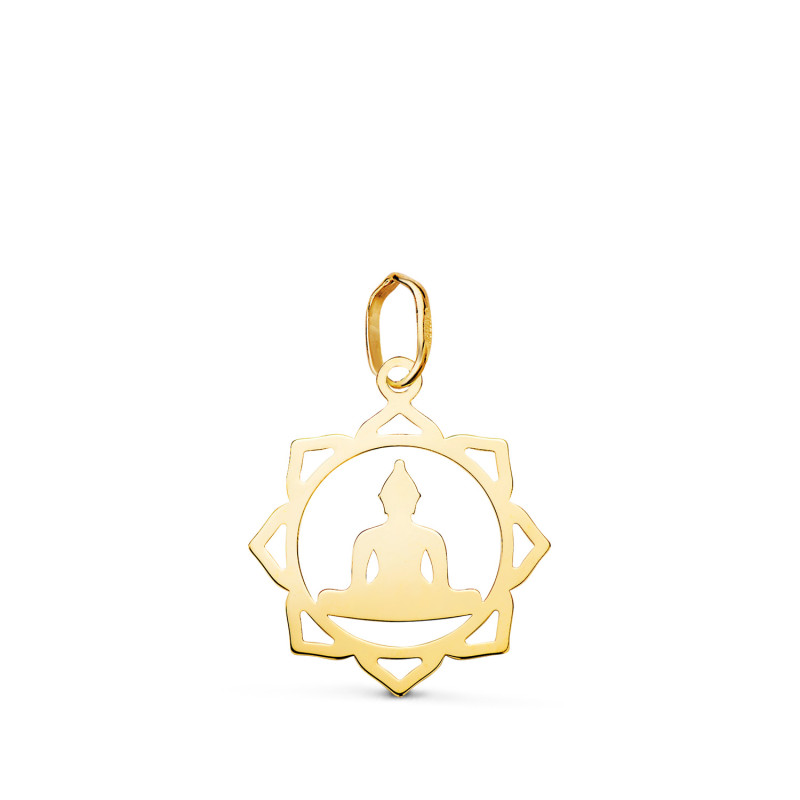 18K COLGANTE AMULETO ORO AMARILLO BUDA CERCO CALADO EN BRILLO. MEDIDA: 18 X 15,5 MM