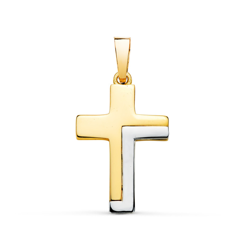 18K CRUZ ORO BICOLOR LISA HUECA PALO RECTANGULAR BRILLO. 22 X 13,5 MM. PALO RECTANGULAR: 4 X 1,5 MM