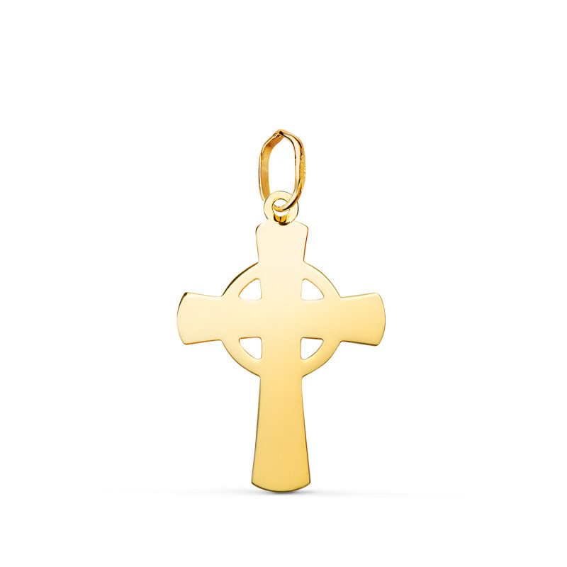 18K COLGANTE ORO AMARILLO CRUZ CELTA EN BRILLO. MEDIDA: 22 X 14,5 MM